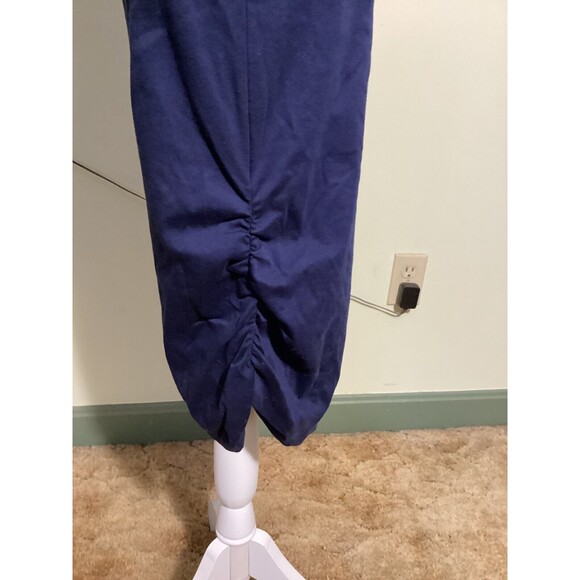 A Oei Studio Women's Navy Blue Draped Neck Bodycon Ruched Side Midi Dress Size 4 - Picture 10 of 12